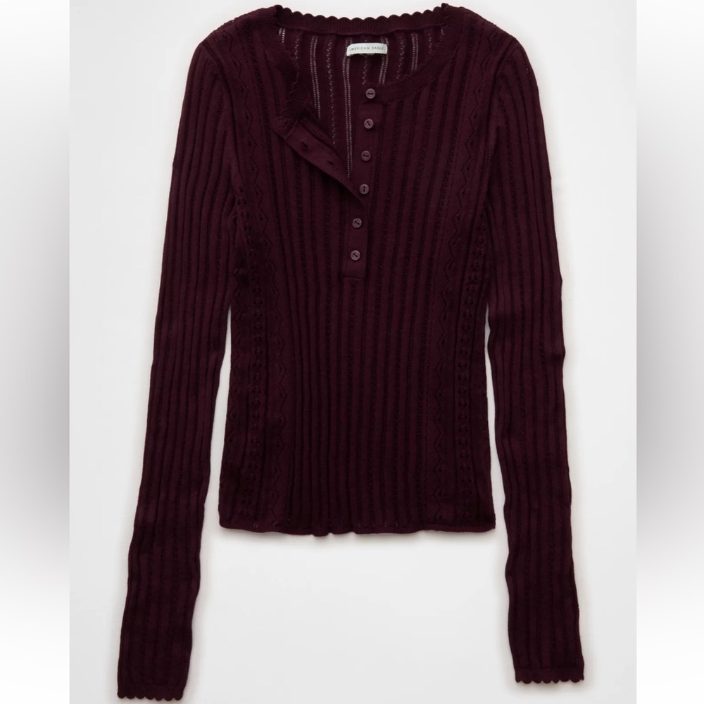 AE Pointelle Henley Sweater Top